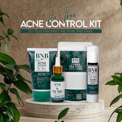 BNB Acne Control Kit with Tea Tree Serum, Acne Control Gel, Face Wash, and Face Mask for clear and radiant skin