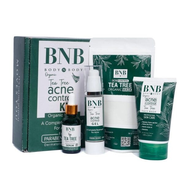 BNB Acne Control Kit with Tea Tree Serum, Acne Control Gel, Face Wash, and Face Mask for clear and radiant skin