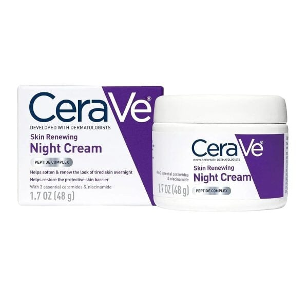 "CeraVe 4-in-1 Skincare Bundle featuring Night Cream, Sunblock, Cleanser, and Serum for radiant, hydrated skin."