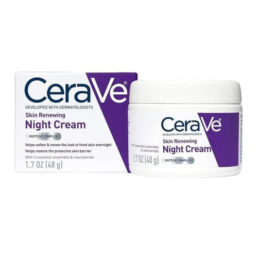 "CeraVe 4-in-1 Skincare Bundle featuring Night Cream, Sunblock, Cleanser, and Serum for radiant, hydrated skin."