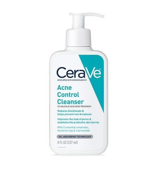 CeraVe Acne Control Cleanser, 237ml bottle, designed to reduce blackheads, clear acne, and hydrate skin
