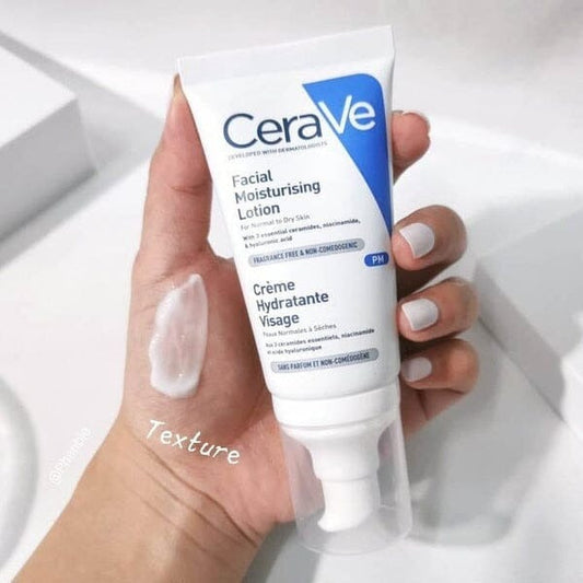 "CeraVe Facial Moisturizing Lotion, 52ml, hydrating and repairing formula for acne, dark spots, and dry skin.