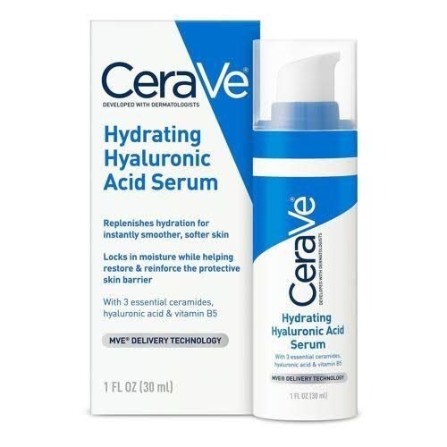 "CeraVe Hydrating Hyaluronic Acid Serum, 30ml bottle, deep hydration and barrier support for radiant skin."