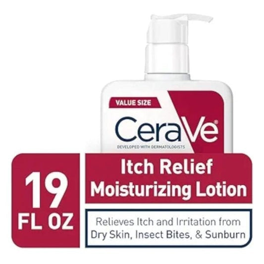 "CeraVe Itch Relief Moisturizing Lotion, 237ml bottle, formulated with 1% pramoxine hydrochloride for dry and itchy skin."