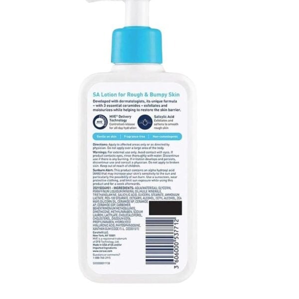 CeraVe SA Lotion for Rough and Bumpy Skin, 237ml, hydrating and smoothing formula with salicylic acid, ceramides, and hyaluronic acid for improved skin texture.