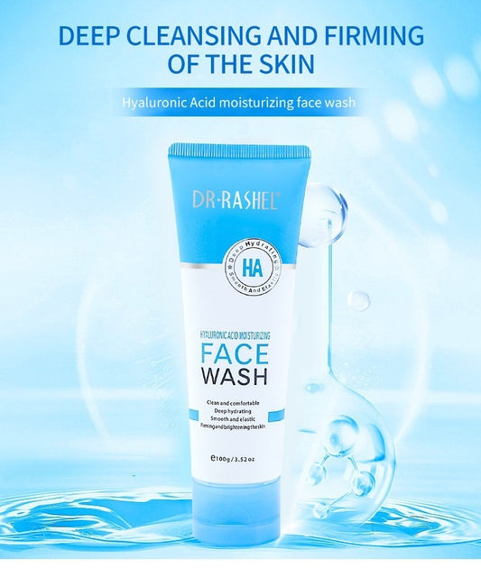 Dr. Rashel Hyaluronic Acid Hydrating Moisturizing Face Wash – 100g for smooth, moisturized skin.
