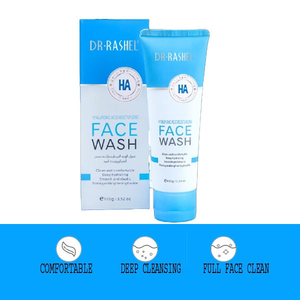 Dr. Rashel Hyaluronic Acid Hydrating Moisturizing Face Wash – 100g for smooth, moisturized skin.
