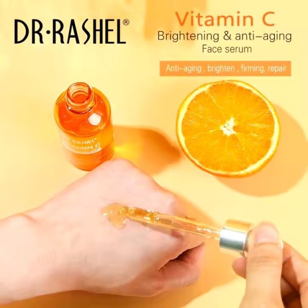 Dr Rashel Vitamin C Brightening & Anti-Aging Face Serum – 50 ml bottle with transparent liquid formula for youthful, glowing skin.