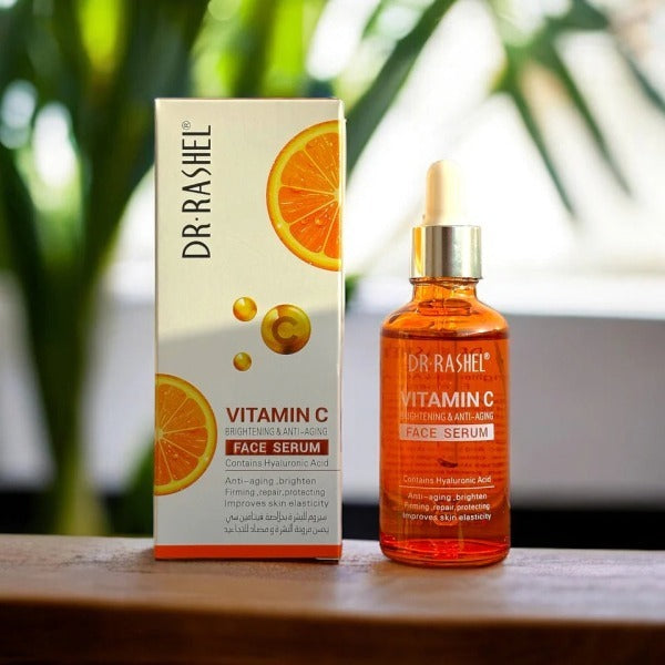 Dr Rashel Vitamin C Brightening & Anti-Aging Face Serum – 50 ml bottle with transparent liquid formula for youthful, glowing skin.