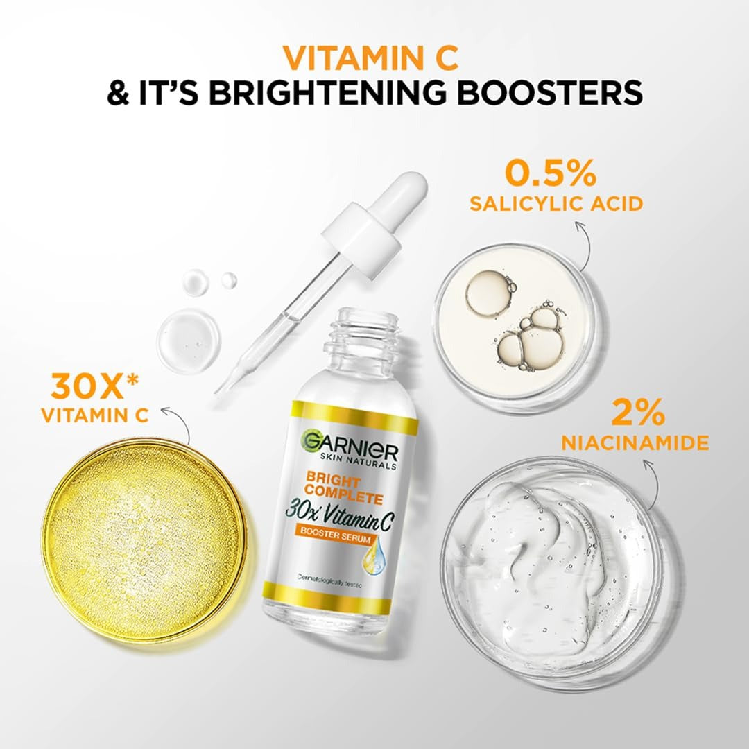 Garnier Bright Complete Vitamin C Booster Serum 30ml – Brightening & Radiant Skin Serum for Even Skin Tone