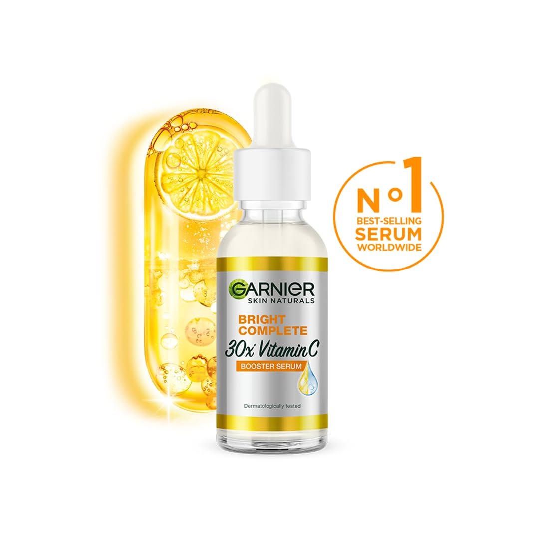 Garnier Bright Complete Vitamin C Booster Serum 30ml – Brightening & Radiant Skin Serum for Even Skin Tone