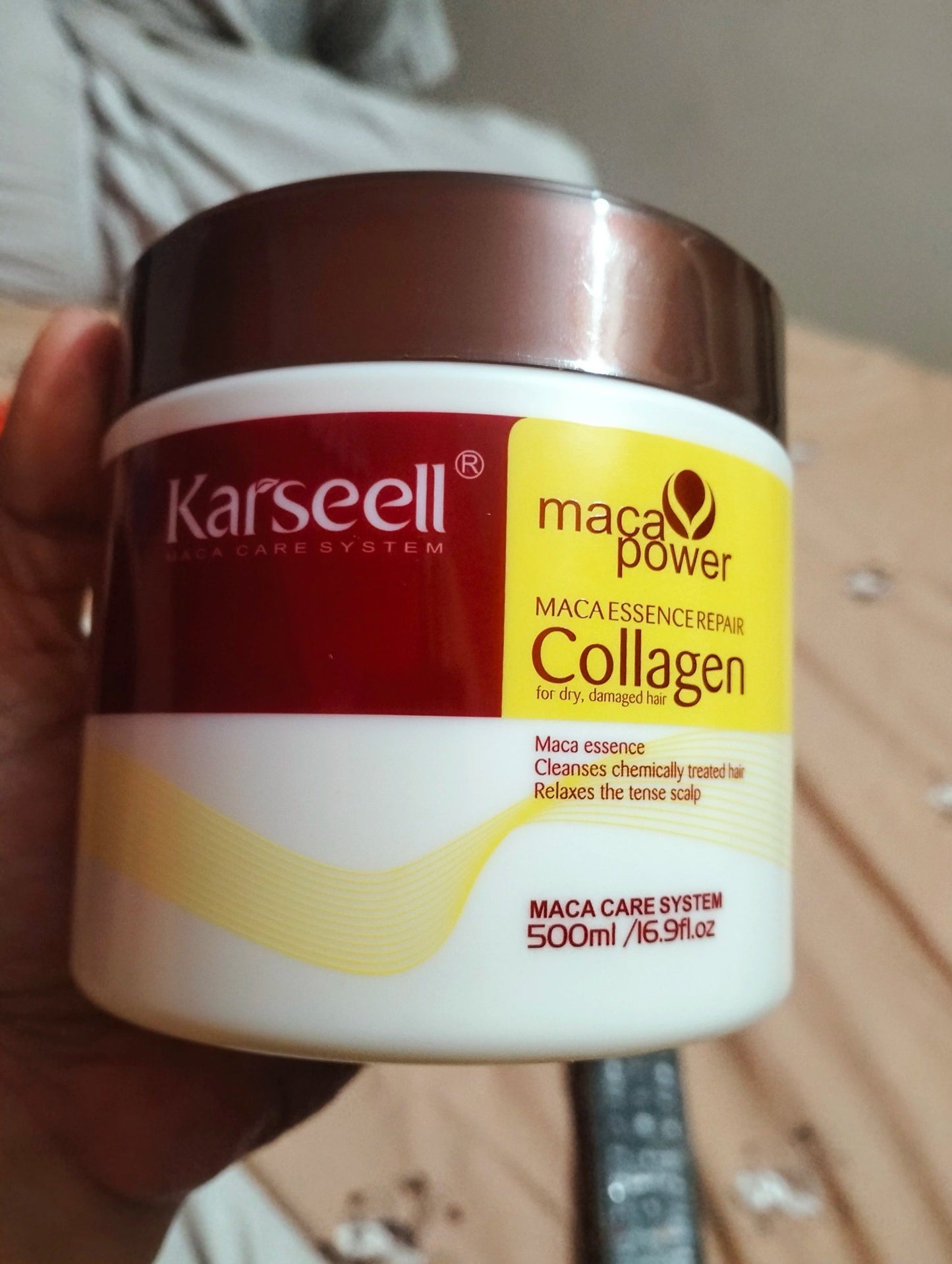 Karseell Hair Mask Collagen Treatment Cream with Argan Oil and Maca Essence for deep nourishment, hydration, and frizz control.
