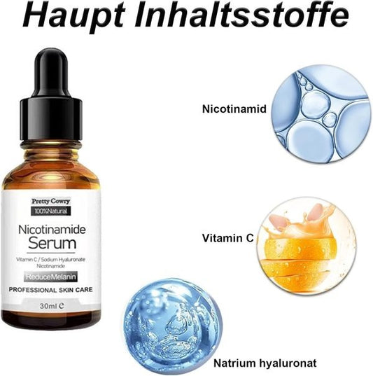 Pretty Cowry Nicotinamide Serum with Vitamin C – 30ml bottle
Applying Nicotinamide Serum for Anti-Wrinkle & Skin Brightening