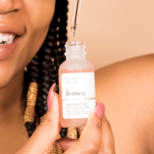 "The Ordinary Lactic Acid 10% + HA 30ml serum for exfoliation, hydration, and smoother skin."