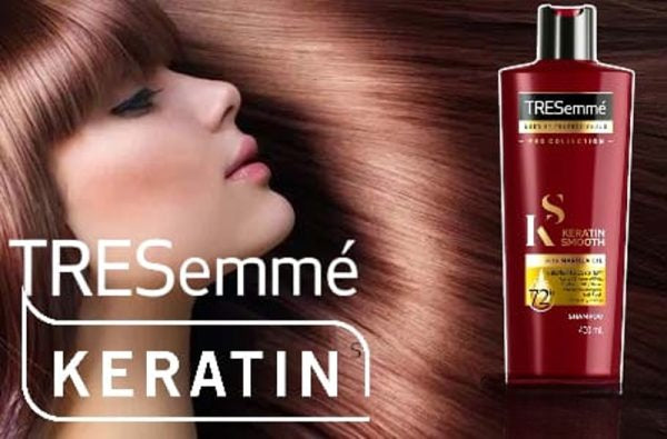 Tresemme Keratin Shampoo 400ml bottle for nourishing and strengthening hair, providing smooth, shiny, and healthy results.