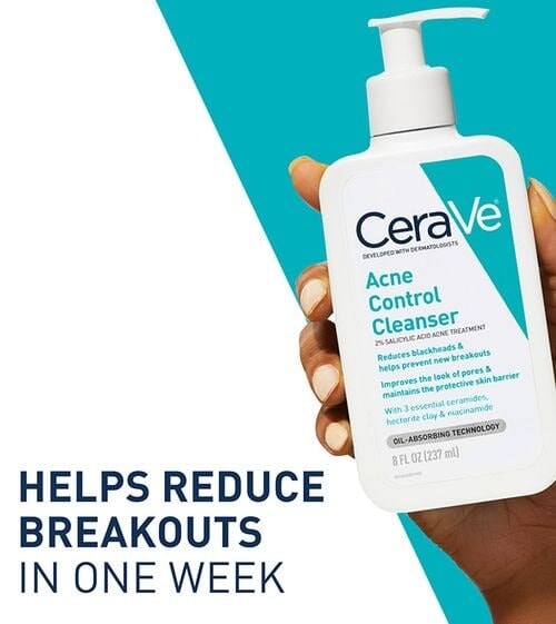 CeraVe Acne Control Cleanser, 237ml bottle, designed to reduce blackheads, clear acne, and hydrate skin