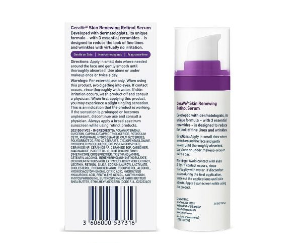 "CeraVe Skin Renewing Retinol Serum, 30ml bottle, advanced anti-aging formula for smoother and radiant skin."