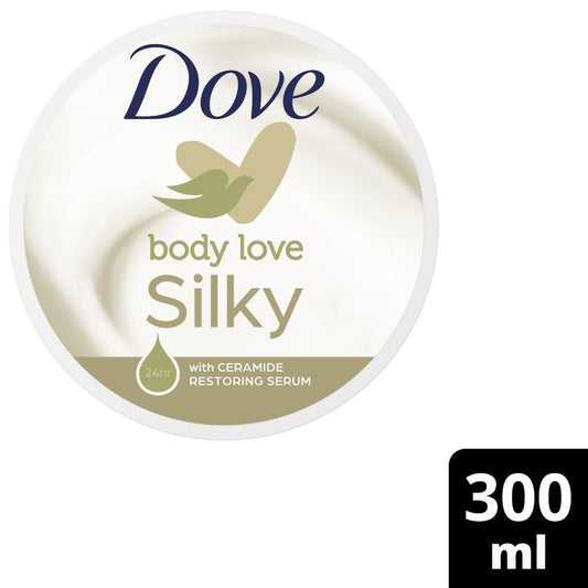 Dove Silky Moisturizing Body Cream (300ml) – Enriched with Essential Oils for Deep Hydration and Soft Skin

