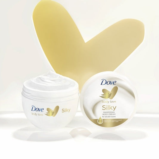 Dove Silky Moisturizing Body Cream (300ml) – Enriched with Essential Oils for Deep Hydration and Soft Skin

