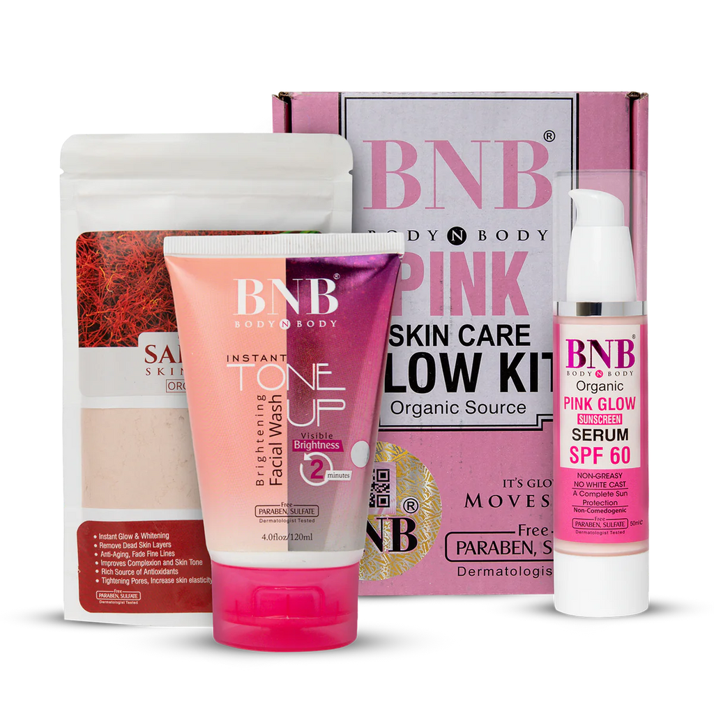 BNB Pink Glow Kit: Toneup Facewash, Saffron Mask & Pink Glow Sunscreen SPF 60