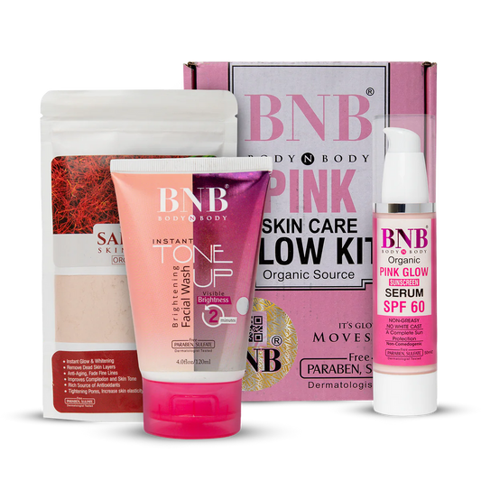 BNB Pink Glow Kit: Toneup Facewash, Saffron Mask & Pink Glow Sunscreen SPF 60