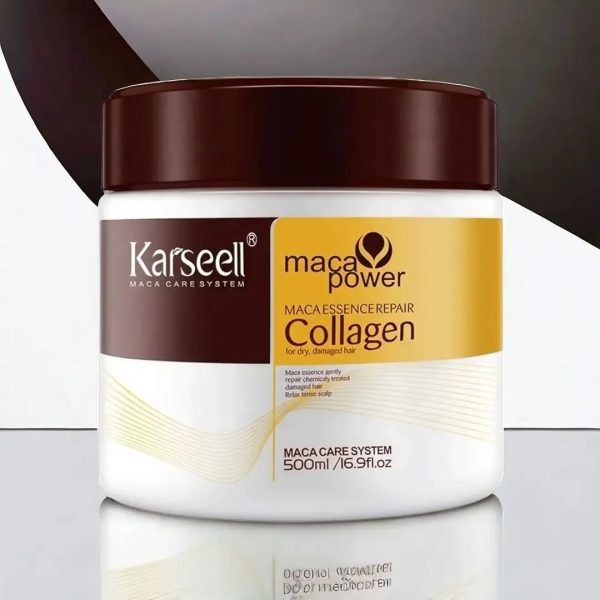 Karseell Hair Mask Collagen Treatment Cream with Argan Oil and Maca Essence for deep nourishment, hydration, and frizz control.

