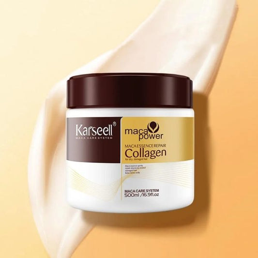 Karseell Hair Mask Collagen Treatment Cream with Argan Oil and Maca Essence for deep nourishment, hydration, and frizz control.

