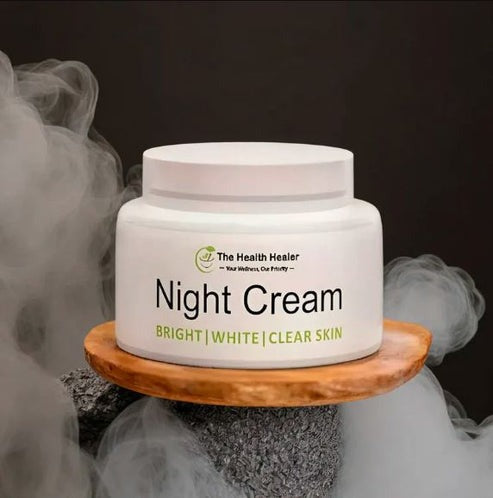 The Health Healer Night Cream jar with natural ingredients, perfect for overnight skin rejuvenation and hydration.

