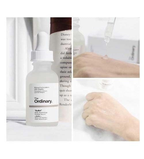 The Ordinary Buffet Multi-Technology Peptide Serum, 30ml bottle, anti-aging and hydrating serum for youthful skin.