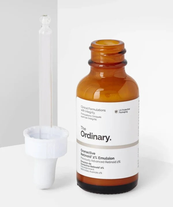 The Ordinary Granactive Retinoid 2% Emulsion, 30ml bottle, advanced anti-aging retinoid for smoother skin.