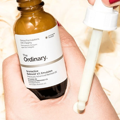 The Ordinary Granactive Retinoid 2% Emulsion, 30ml bottle, advanced anti-aging retinoid for smoother skin.