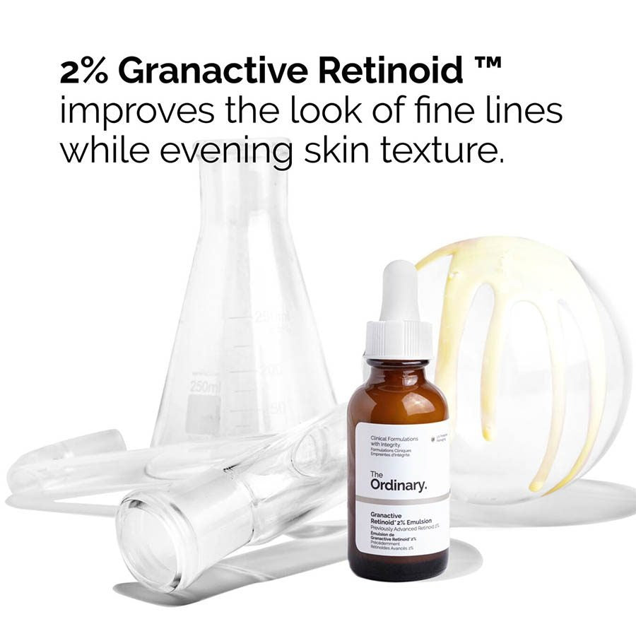 The Ordinary Granactive Retinoid 2% Emulsion, 30ml bottle, advanced anti-aging retinoid for smoother skin.