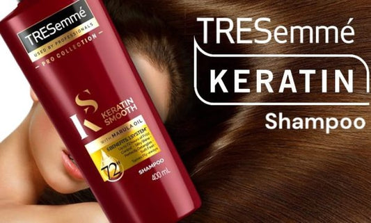 Tresemme Keratin Shampoo 400ml bottle for nourishing and strengthening hair, providing smooth, shiny, and healthy results.

