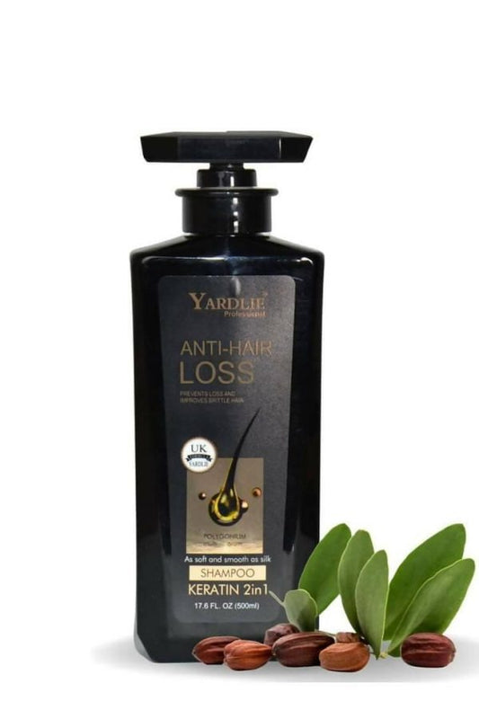 Yardlie 2-in-1 Anti-Hair Loss Keratin Shampoo 500ml bottle, strengthening and nourishing hair care solution.

